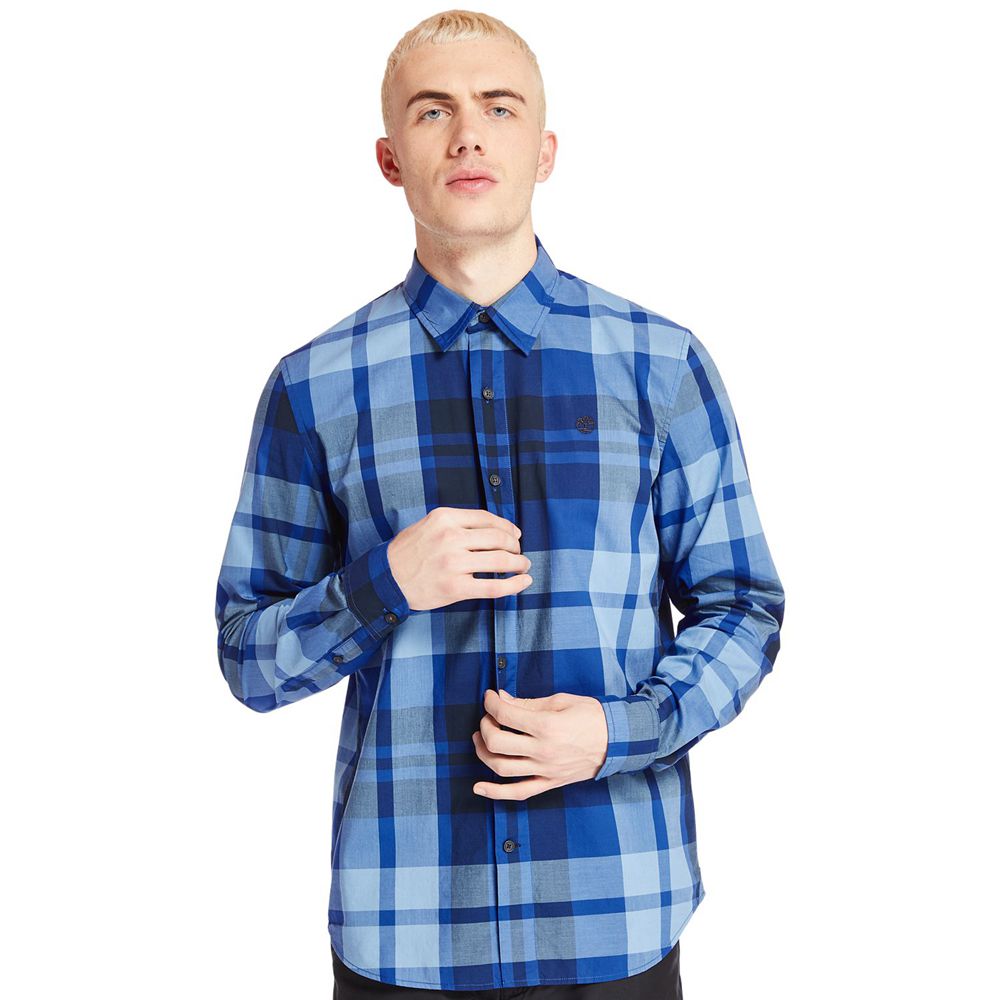 Camisa Timberland Hombre Slim Fit Eastham River Plaid Azules - Chile BIS-862419